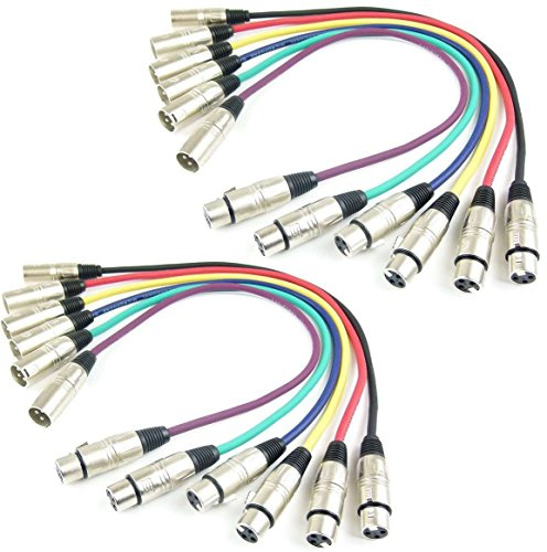 2 Sets Adam Hall Mikrofonkabel je 0,5 m in den Farben Rot, Gelb, Grün, Blau, Vilolett, Schwarz, XLR female auf XLR male DMX Audio Studiokabel (0,5 m, Mehrfarbig, 2)