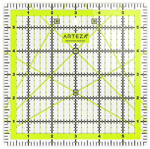 ARTEZA Righello per Patchwork in Pollici - 6 x 6 Pollici - Righello da Sarto Trasparente Acrilico per Quilting, Lavori di Cucito e Sartoria