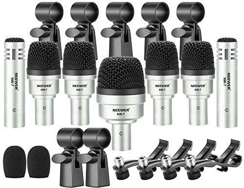 Neewer Set mit 7 kabelgebundenen Mikrofonen für Schlagzeug, Bassdrum-Mikrofon/Trommel/Kondensator für Schlagzeug, Gesang und andere Instrumente mit Zange, Einsätzen, Mikrofonhalterung und