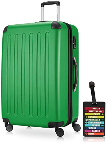 Hauptstadtkoffer - Spree - Hartschalenkoffer Rollkoffer + Kofferanhänger, erweiterbarer Reisekoffer, 4 Rollen, TSA, 75 cm, 119 Liter, Grün