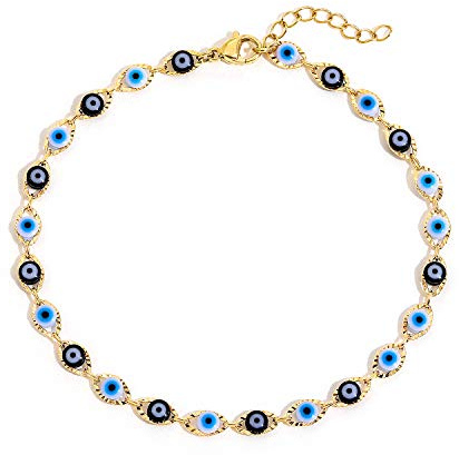 SLOONG Evil Eye Anklet Bracelets for Women, 14K Gold Plated Ankle Bracelet Jewelry Beach Beads Anklet Set Ankle Bracelets for Women