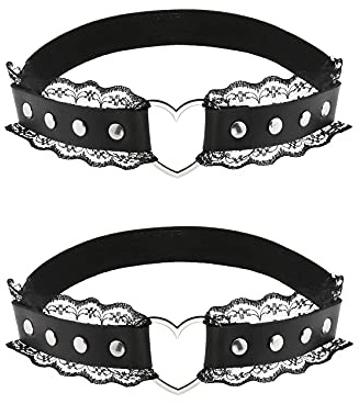alisikee 2Pcs Adjustable Lace Heart-Shaped Thigh Garter, Elastic Leg Garters for Women, Black, One Size