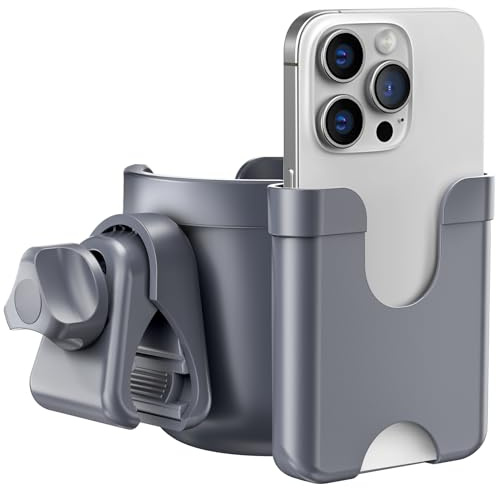 Pram Cup Holder: Universal Drink Coffee Cup Holder with Phone Holder, Gray