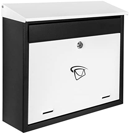 ADGO Modern Black & White Edition Boîte aux Lettres élégante 340 mm x 400 mm x 100 mm Montage Mural étanche en Acier galvanisé avec 2 clés (BW-1)