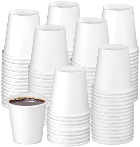 BUOKKON 100 Pack 3oz White Paper Cups for Bathroom | Disposable Mouthwash Paper Cups for Hot and Cold Drinks, Party Supplies, Picnics, Travel, Office
