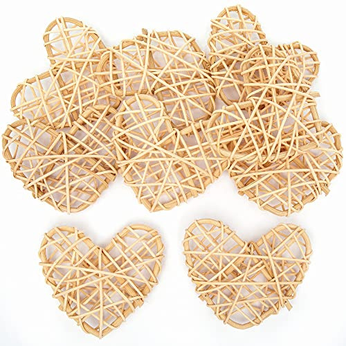 Baker Ross Rattan Hearts-Pack med 10, naturlig konst och hantverk tillbehör för barn (FC313), blandade, 7 cm
