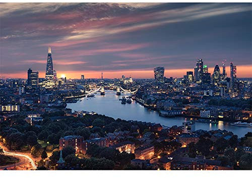 XIANGPEIFBH Wandkunstbilder für Wohnzimmer Schöne London City Skyline Nachtansicht Landschaft Leinwand Gemälde Poster Drucke Dekor 40 x 65 cm (16 x 26 Zoll) ungerahmt