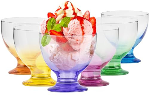 TREND FOR HOME Copas de Helado Copa de Vidrio | 475 ml | Juego de 6 Vasos | Vaso para Postres y Frutos Tazones de Helado | Apto para Lavavajillas | Colección Selina Rainbow Blast