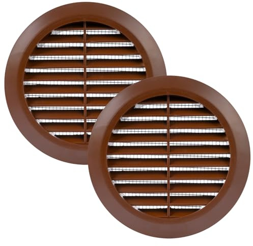 Vent Systems 100 mm – Paquete 2 – Marrón – Cubierta ventilación Soffit – Rejilla redonda – Cubierta de parrilla – Pantalla de insectos incorporada – Ventilación HVAC para baño, oficina en casa, cocina