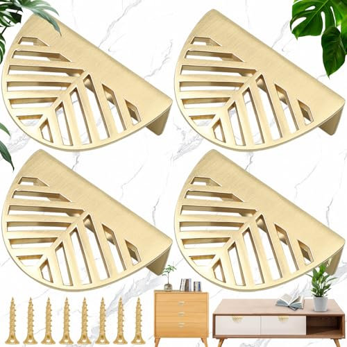 Srup 4 Stück Blatt Form Schrankgriffe, Versteckt Metall Schrankgriffe, Messing Gold Möbelgriffe, Küchentür Kupfer Schubladengriffe, Blattform Schrankgriffe Messing (Mit Befestigungsschrauben)