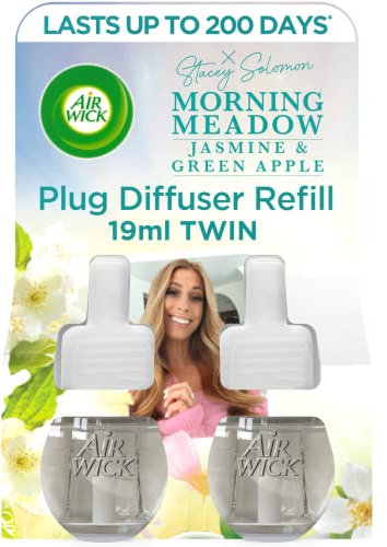 Air Wick Plug in Diffuser Twin Refill, Morning Meadow, Pack 2 x 19ml, Long Lasting Fragrance, Lasts up to 200 Days, Plug in Air freshener