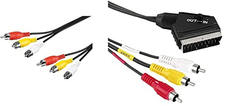 goobay Cavo di Collegamento Audio Video Composito, 2m Lunghezza del Cavo, 3 RCA, SCART (21-pin) 3 x RCA, Nero, IN/OUT