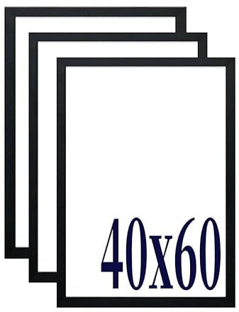 Z&Q Wall Display Pictures Posters Photo Frame Black - 40x60cm (Set of 3) Crystal Clear Front MDF Backing With Both Ways Hanging Hooks - Home Office Use
