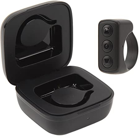 TikTok-Fernbedienung, App Page Turner Ring mit Ladekoffer, Bluetooth-Fernbedienung für Shutter-Selfie-Videoaufnahme, Clicker-Finger-Fernbedienung für Telefon (Schwarz)