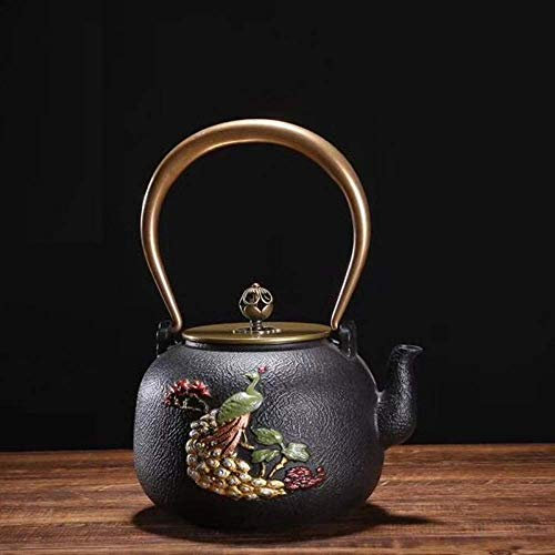 Café Fonte Fer Peinte Paon Fer Pot de Toit Fer Imitation Japonais Service à Thé Japonais sans Revêtement 1.2L Service à Thé Décoration