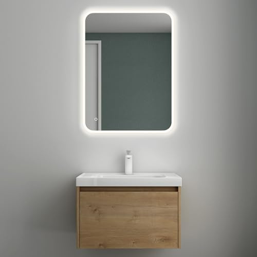 Mai & Mai Badmöbelset Waschtisch mit Unterschrank 60cm | Badezimmermöbel Kerneiche, inkl.Waschbecken aus Mineralguss Salerno