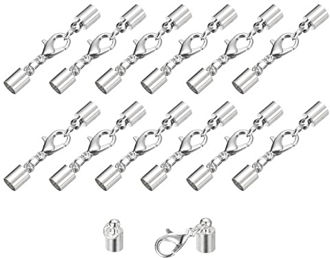 sourcing map 20 Stück Kettenverschluss 5mm Endkappen Silberton | Mit Hummerverschluss Klammern Zylinder Endkappen Schmuck Verschluss, Für DIY Schmuckherstellung Leder Armbänder Selber Machen