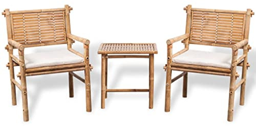 MNISDFL Terrassenmöbel Gartensofa Möbelsets Gartenlounge Set Loungemöbel 3-TLG. Bistro-Set mit Auflagen Bambus