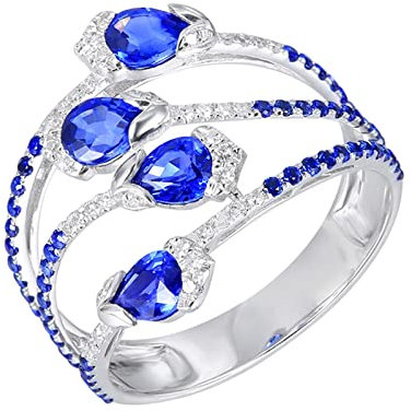 KnSam 18K 750 Weißgold Diamantring Echtschmuck Frauen, Labor Erstellt Saphir Freundschaftsringe 1.69ct Blau Klassiker 750 Weiß Gold Eheringe mit Moissanit, Gr.61 (19.4)
