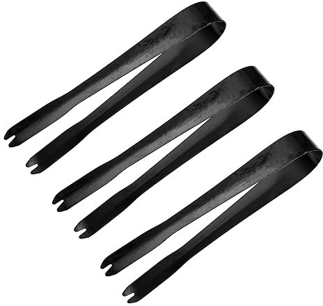 QUARKZMAN Servir Pinzas, 3uds 5,2 Pulgadas - Inoxidable Acero Hielo Pinzas, Pequeñas Pinzas para Aperitivos, Azúcar, Embutidos, Postre, Té Fiestas, Bar, Café (Negro)