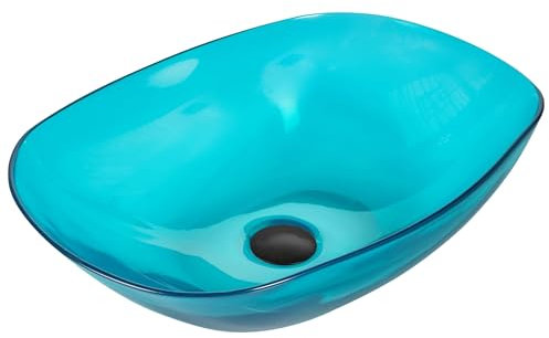 Aufsatzwaschbecken Mineralwerkstoff blau türkis oval 54x36 cm mit Stöpsel Moengo