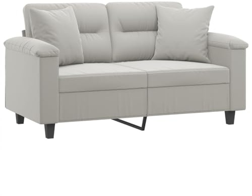 vidaXL Sofa 2 Sitzer, Couch mit Kissen, Liegesofa für Wohnzimmer, Polstersofa Sessel Relaxsofa Loungesofa Relaxcouch, Hellgrau Mikrofasergewebe