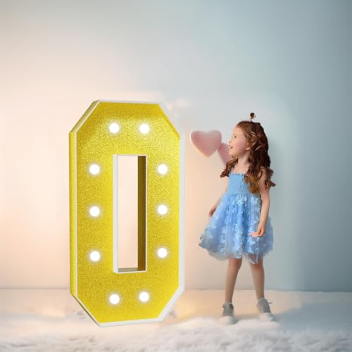 120cm-4ft Gold Giant LED Light Up Numbers 0, Mosaic Marquee Light Up Sign, LED Number Lamps for Valentine's Day Birthday Christmas