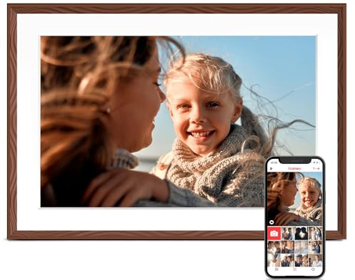 Digital Picture Frame, 10.1'' Frameo Digital Frame Wifi, 32GB Memory, 1280*800 HD Touch Screen Digital Photo Frame, Wall Mountable, Share Instantly, Birthday Gifts for Women, Mom Gift, Chocolate Brown
