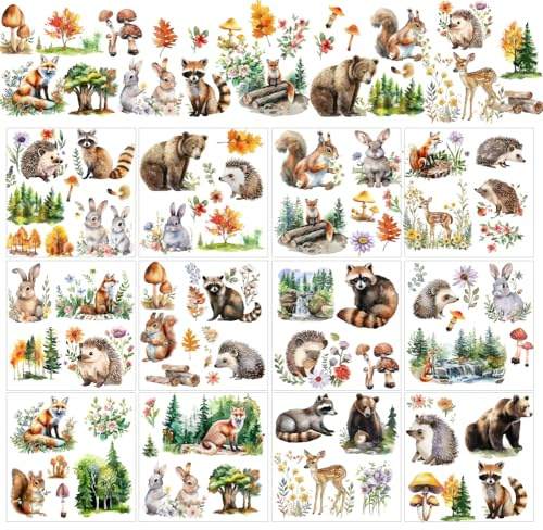 AHANDMAKER 12 Blatt Waldtiere Rub On Stickers Zum Basteln Kaninchen Und Fuchs Rubbel Transferaufkleber Waschbär Eichhörnchen Rub Auf Aufkleber Aufkleber Für Glas Holz Papier Möbel DIY Home Decor