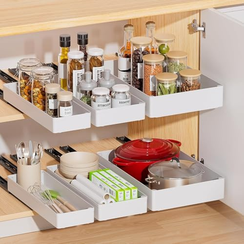 Lot de 3 Organiseurs Amovibles pour Armoires, Tiroirs Amovibles en 3 Largeurs pour Meubles de Cuisine, Salle de Bain, Largeur 13.5 + 18 + 27 cm x Profondeur 40 cm x Haut 7 cm, (Blanc)