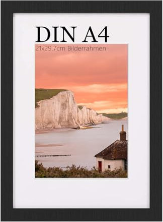 UHOUSEST Bilderrahmen A4 (21x29,7 cm)， Schwarz Holz-din a4 Rahmen, ideal bruchsicherem Plexi-Glas, Groß Modern Rahmen Echtholz Bilderrahmen, für von Kinderzeichnungen/Kunstwerken/Ausstellung