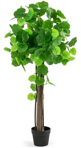 GIANTEX Arbre artificiel 110 cm en vase, arbre de pommier sauvage faux avec tronc en bois, branches en PE, feuilles d'hortensia, mousse luxuriante, arbre d'hortensia pour décoration de maison de