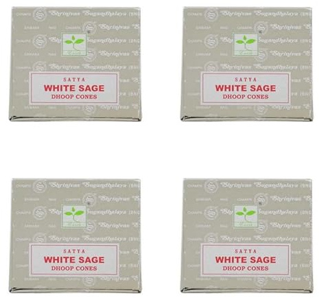 Satya White Sage Dhoop Cones, 12 Cones x 4 Packs, for Meditation, Yoga, Relaxation, Healing By Rushant