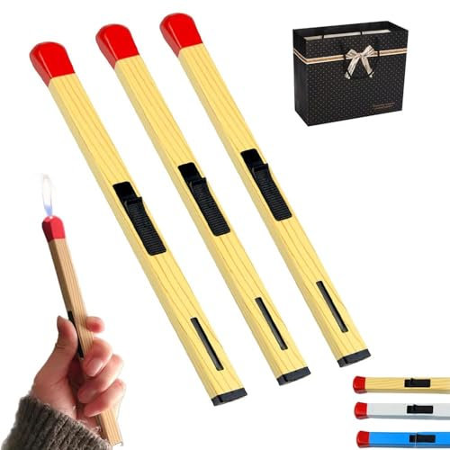 ANREPA 3 Pezzi Accendino A Forma Di Fiammifero, Ricaricabile, Antivento, Fiamma Regolabile, Per Candele, Cucina, Campeggio (Giallo)
