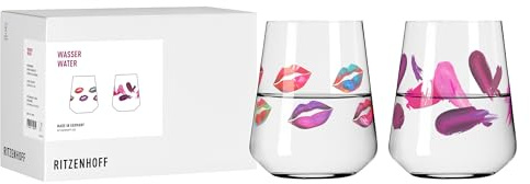 RITZENHOFF 8117002 Fashion Lot de 2 verres à eau 500 ml - Motif Kussmund rouge - Fabriqué en Allemagne