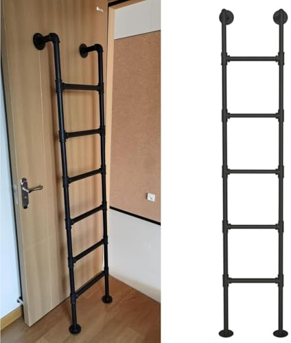 Escalera de ático colgante de pared escalera de doble cama interior negra escalera ignífuga de hierro metálico, adecuada para dormitorios, bibliotecas, almacenes, carga de 330 libras,Black-1.8M
