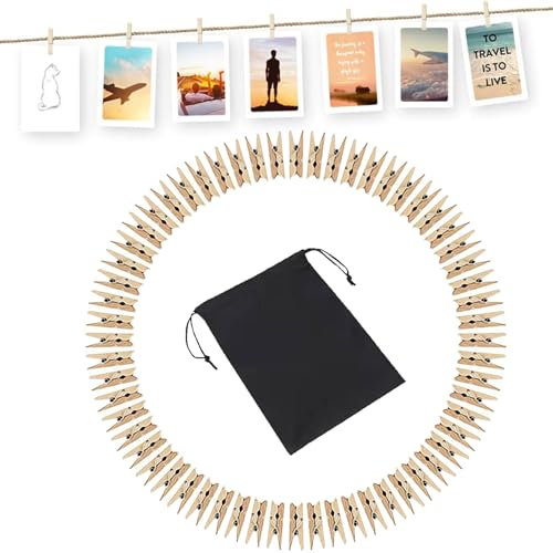Lonwiner 50 Stück Mini Wäscheklammern, Holz Wäscheklammern Kleine Klammern für Fotos Aufhängen Nähklammern Stoffklammern