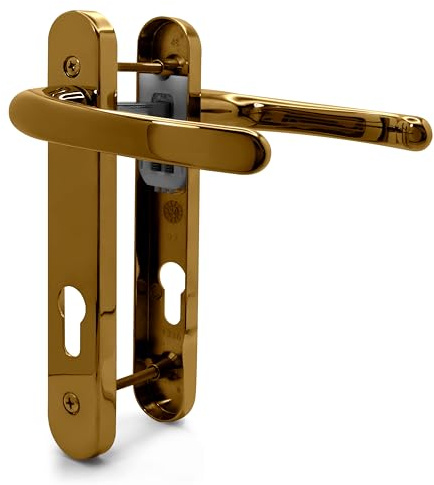 TSS UPVC Door Handle Set, 92mm PZ (Centres), Lever/Lever, Screw to Screw 160mm with Backplate 215mm x 34mm - Replacement PVC Door Handle (Polished Brass)