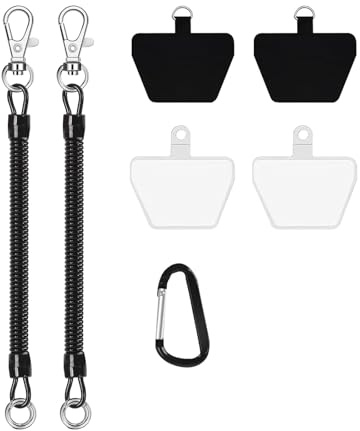 2 Piezas Cadena de Teléfono Móvil Cable Espiral Flexible, Cuerda de Seguridad para Teléfono Cordón para Teléfono Elástica Antirrobo Antipérdida Elástica con Parche para Mayoría de los Smartphones