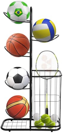 Ballständer Basketball Aufbewahrungsregal, Abnehmbares Standing Rack Halter, with 5 Ball Ständer Und Körben, Sportgeräte-Organizer Fußballständer, für Rugby Volleyball Fußball Display