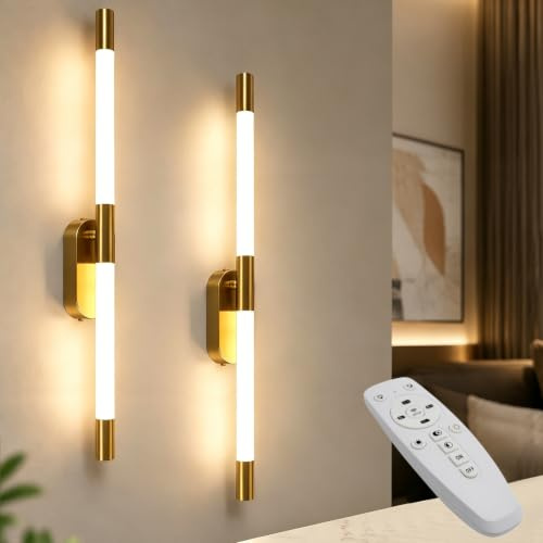 ANKBOY 2er Set LED Wandleuchte Innen Gold Dimmbar mit Fernbedienung | 60cm Lange, 18W LED, Acryl Lampenschirm, Verstellbare Farbtemperatur Helligkeit, für Schlafzimmer, Flur, Treppenhaus