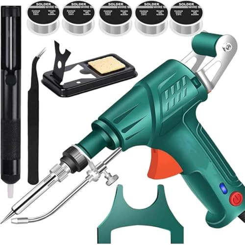 Set di saldatrice portatile professionale, pistola per saldatura, stazione di industriale con alimentazione automatica e 5 rulli di stagno, per PCB, elettronica (Verde)
