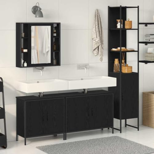 EMYRLXQW Möbelset – badrumsmöbler set – badrumsmöbler set med dörr 4 st svart 33 x 33 x 185,5 cm