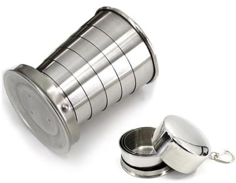YIPFEN 1 Taza plegable de acero inoxidable- Lightweighte Metal Cup | 75 ml vaso plegable de acero inoxidable,taza plegable portátil con llavero,taza telescópica al aire libre para senderismo al aire