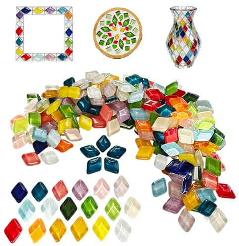 FENGCHUANG 356 Stück Glasmosaiksteine Quadratische Rautenform | Mosaiksteine zum Basteln Mosaikfliesen Mini 1x1cm Über 40 Farben Geeignet für DIY-Kunstprojekte Badezimmer Küche