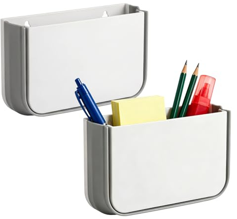 PHMING 2 Stück Magnetischer Stiftehalter Weiß, Magnetisch Marker Organizer | Klappbare Wandhalterung Magnetisch Aufbewahrungskorb, Multi-Modus, für Büro, Zuhause, Kühlschrank und Whiteboard