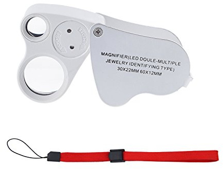 Upplyst smycken LED ögonlupp förstoringsglas med två linser, 60X, 12 mm och 30 x, 22 mm med Kare and Kind detaljhandelspaket (60 x och 30 x, silver/vit)