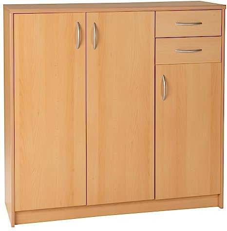 Kommode Highboard Mehrzweckschrank | Dekor | Buche | 3 Türen | 2 Schubladen