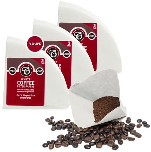 300 Size V02 White Coffee Filter Papers, Compatible with Size 02 by EDESIA ESPRESS