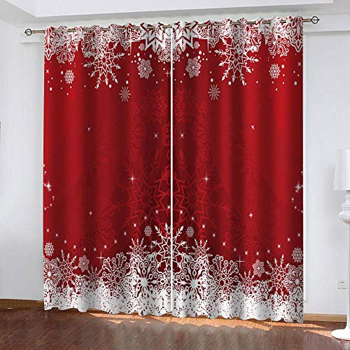 GDYRBY Lot De 2 Rideau Thermique Isolant Anti Froid - Rideaux Chambre pour Adulte Et Enfant, 3D Modèle Rouge-Fond De Noël Motif Rideaux À Oeillets, Rideaux Occultants Salon Cuisine 240X230cm(LxH)